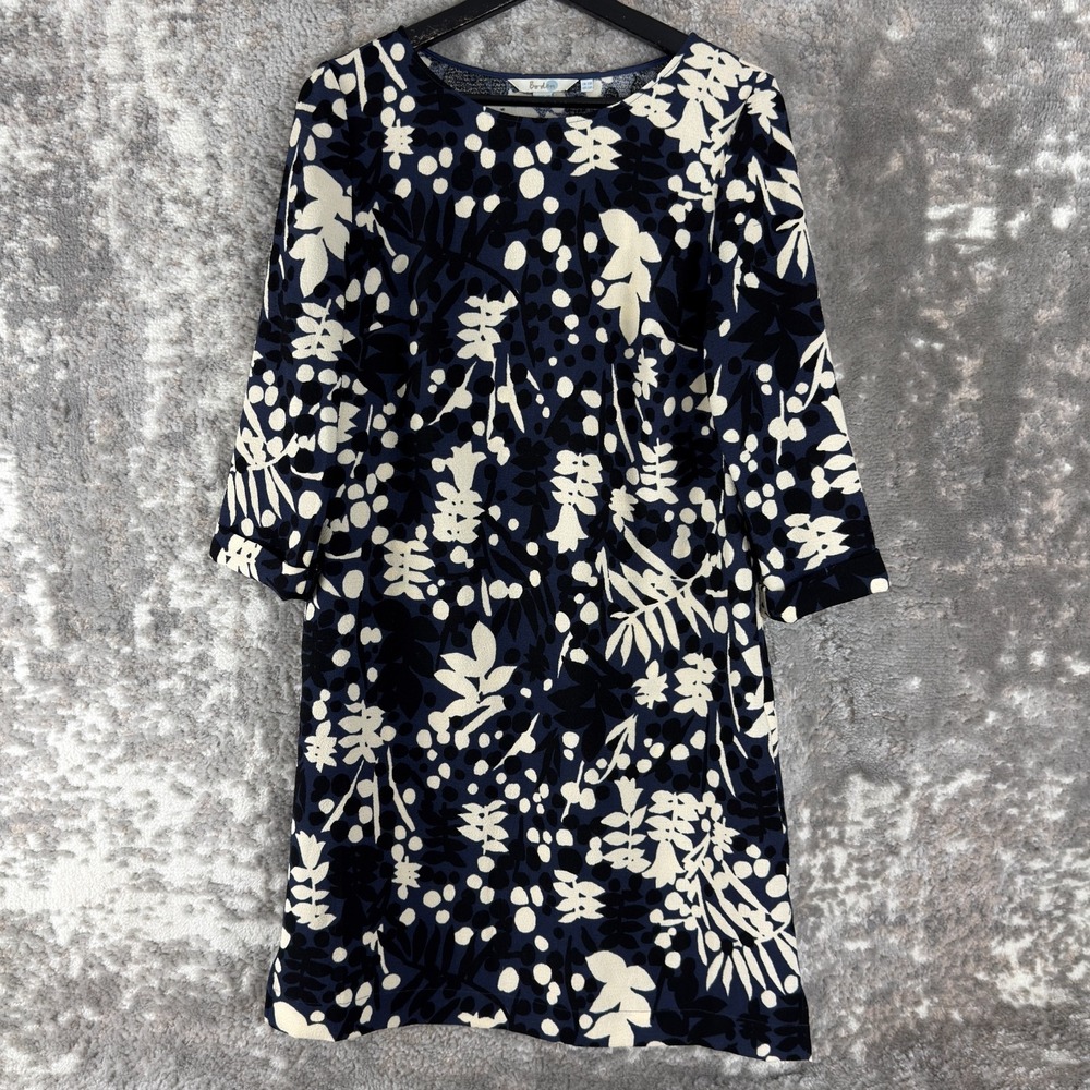 Boden Size‎ 6 Floral Tropical Mini Shift Dress Navy 3/4 Sleeve Pullover Casual